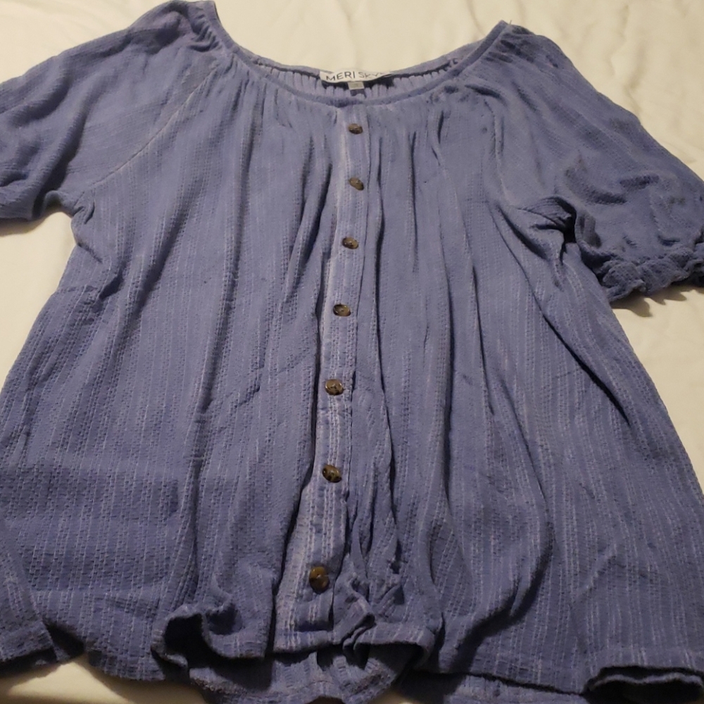 Meri Skype light denim blue 3/4 sleeve top